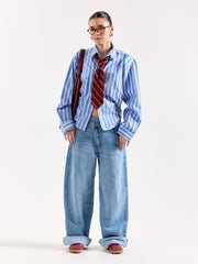 Mid Blue & White Striped Poplin Oversized Shirt